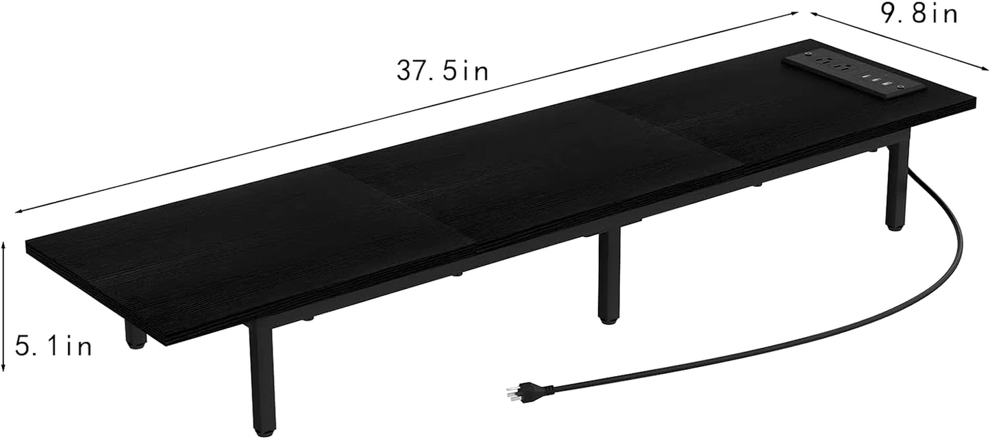 Monitor Stand for 2 Monitors Long Monitor Riser with USB Ports Wood Desktop Computer Riser Monitor Shelf Holder Stand